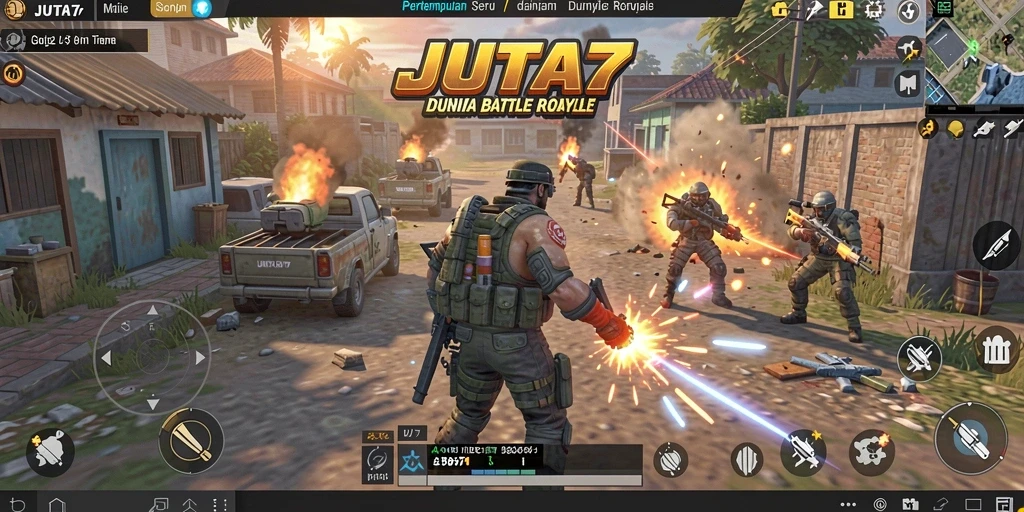 Tampilan seru dari gameplay <strong>JUTA7</strong> dalam momen pertempuran Battle Royale.