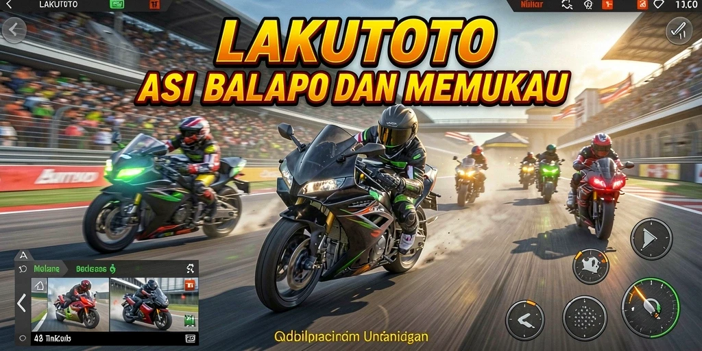 Screenshot utama LAKUTOTO menampilkan aksi balap motor yang mendebarkan.