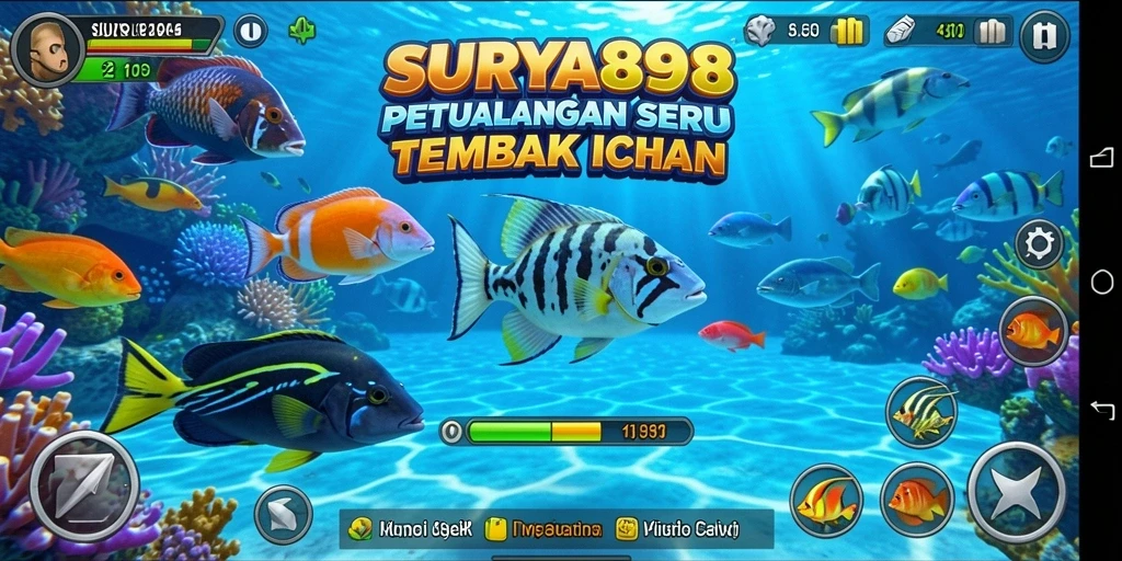 Tampilan utama gameplay SURYA898 menembakkan ikan yang dinamis.