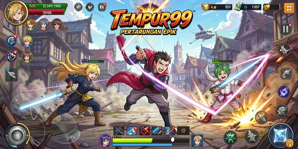 Tampilan gameplay seru dengan karakter anime yang action-packed.